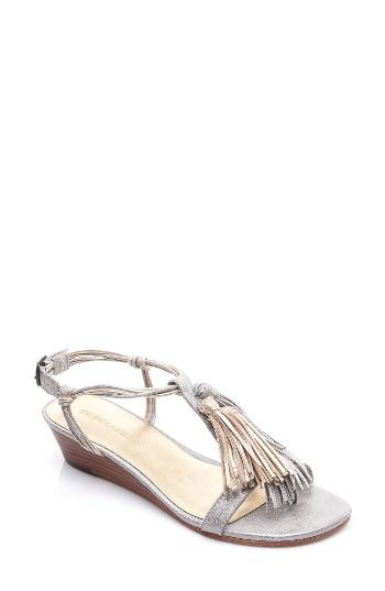 Women's Bernardo Footwear Court Fringe Leather Sandal .5 M - Metallic