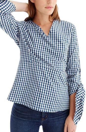 Women's Universal Standard For J.crew Stretch Poplin Tie Sleeve Top, Size - Blue