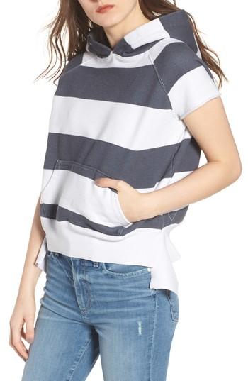 Women's Frank & Eileen Tee Lab Stripe Short Sleeve Pullover Hoodie - Grey