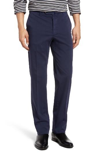 Men's Incotex Flat Front Solid Cotton Blend Trousers