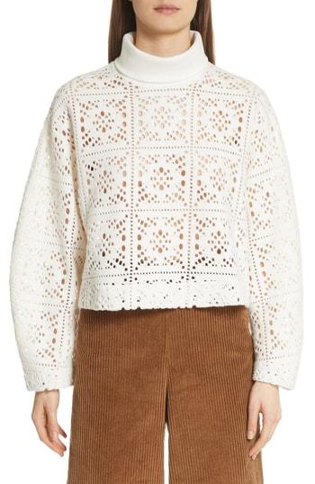 Women's See By Chloe Lace Turtleneck Sweater - White