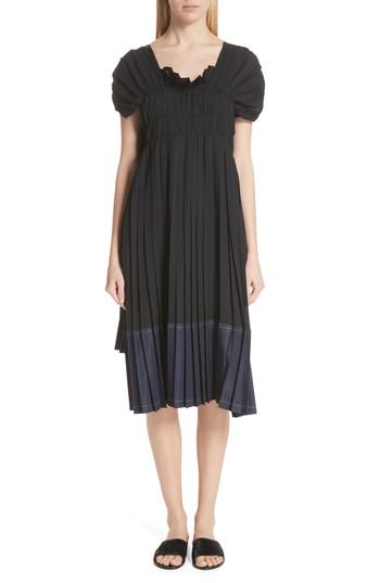 Women's Tricot Comme Des Garcons Pleated Denim Hem Dress - Black