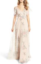 Women's Jenny Yoo Cassie Flutter Sleeve Surplice Gown