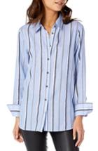 Women's Michael Stars Stripe Button-up Cotton Blouse - Blue