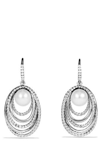 Women's David Yurman 'crossover' Pearl Drop Earrings With Diamonds