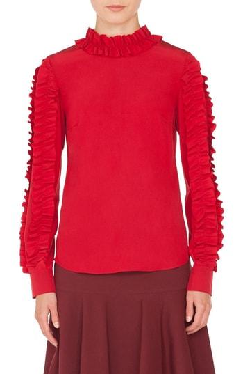 Women's Akris Punto Ruched Silk Blouse - Red