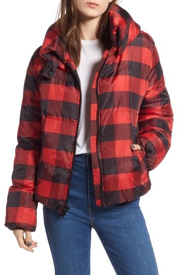 Women's Kendall + Kylie Oversize Plaid Puffer Jacket - Black