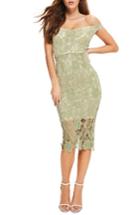Women's Missguided Bardot Lace Off The Shoulder Dress - Green