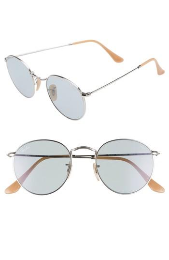 Women's Ray-ban 50mm Polarized Round Sunglasses - Silver Blue