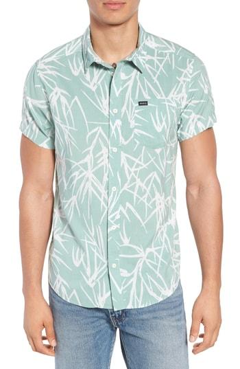Men's Rvca Bamboo Print Woven Shirt - Green