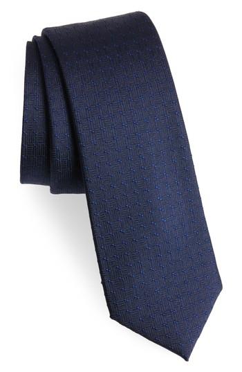 Men's Calibrate Brick Geometric Silk Skinny Tie, Size - Blue