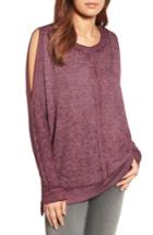 Women's Caslon Cold Shoulder Burnout Sweatshirt, Size - Burgundy