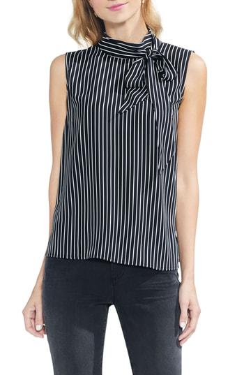 Women's Vince Camuto Legacy Pinstripe Tie Neck Top, Size - Black