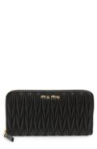 Women's Miu Miu Matelasse Lambskin Leather Zip Around Wallet - Black