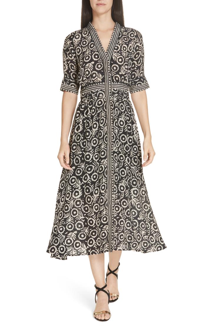 Women's Sea Emi Print Stretch Cotton Midi Dress - Black