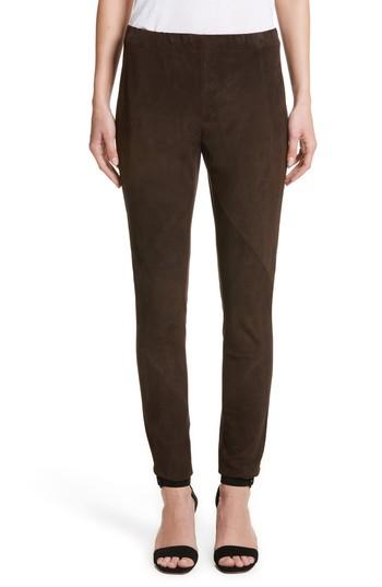 Women's Lafayette 148 New York Suede Front Punto Milano Riding Leggings - Brown