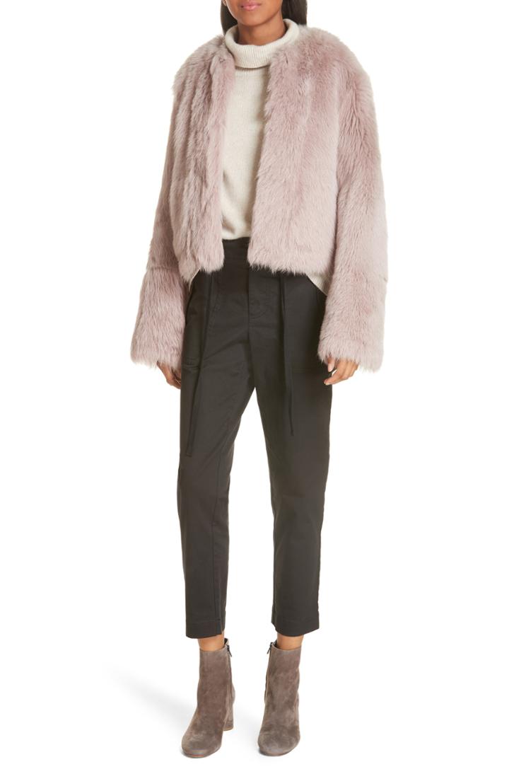 Women's Vince Reversible Genuine Shearling Crop Jacket - Pink