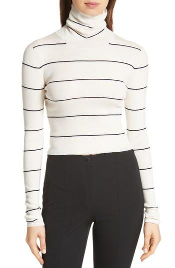Women's Theory Stripe Crop Turtleneck, Size - Ivory