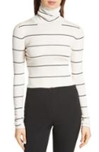 Women's Theory Stripe Crop Turtleneck, Size - Ivory