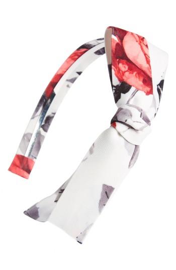 Cara Flower Print Bow Headband, Size - White