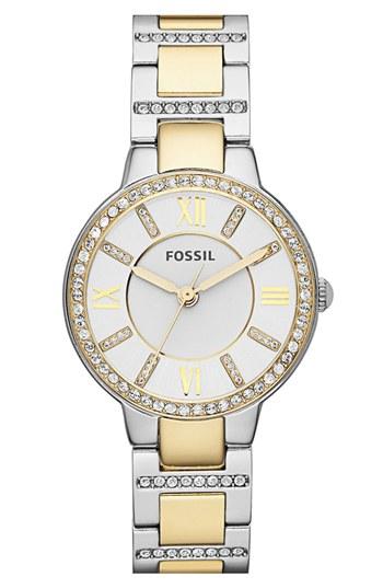 Women's Fossil 'virginia' Crystal Bezel Bracelet Watch, 34mm