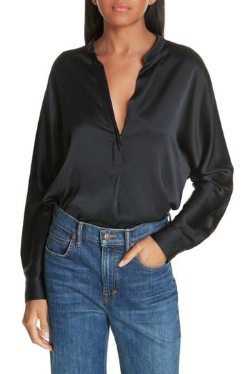 Women's Vince Band Collar Silk Blouse - White