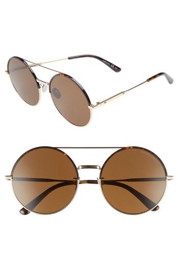 Women's Bottega Veneta 58mm Round Aviator Sunglasses - Gold/ Dark Havana
