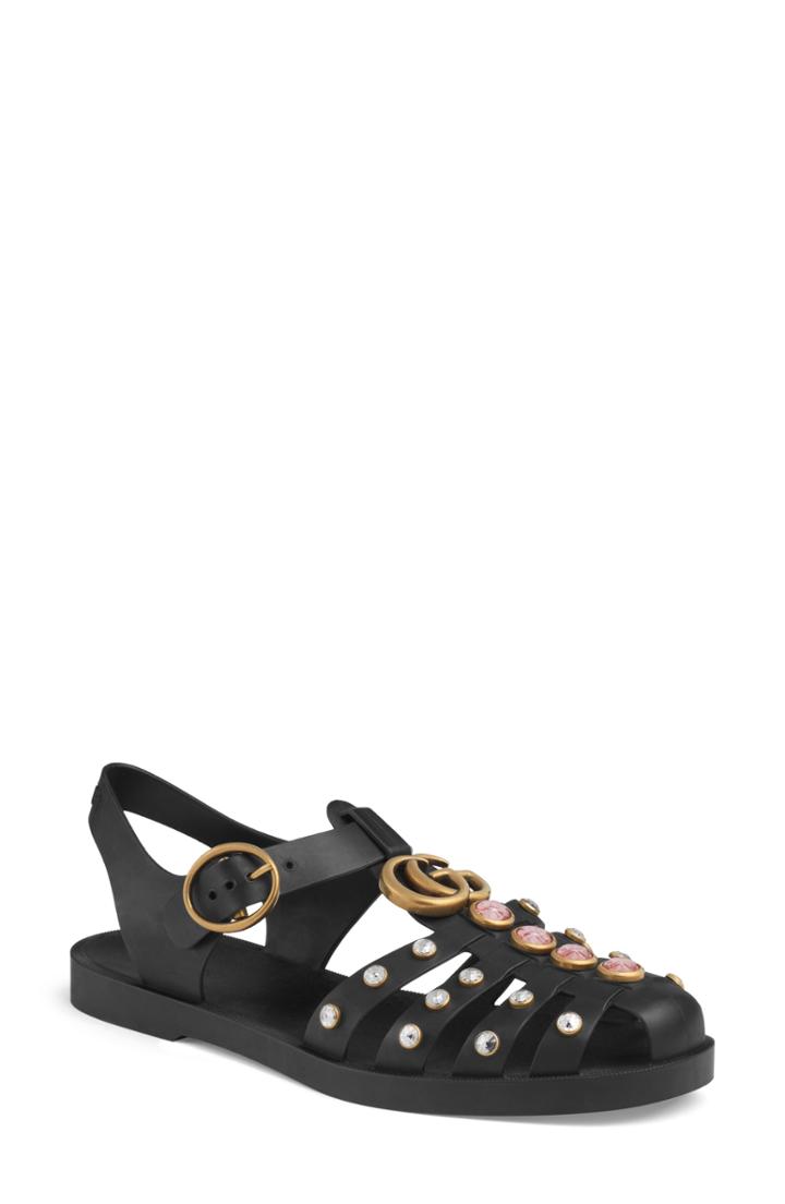 Women's Gucci Marmont Crystal Embellished Fisherman Sandal