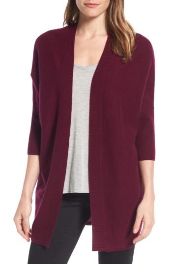 Women's Halogen Three-quarter Sleeve Cashmere Cardigan, Size - Purple