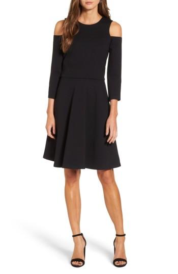 Women's Eliza J Cold Shoulder Fit & Flare Dress - Black