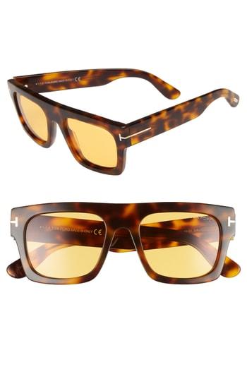 Women's Tom Ford Fausto 53mm Flat Top Sunglasses - Shiny Havana/ Brown
