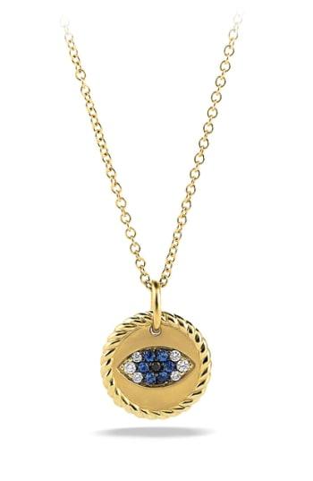 Women's David Yurman 'cable Collectibles' Evil Eye Charm Necklace With Blue Sapphire, Black Diamonds And Diamonds In Gold