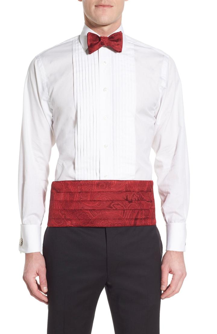 Men's David Donahue Paisley Cummerbund & Silk Bow Tie Set, Size - Red