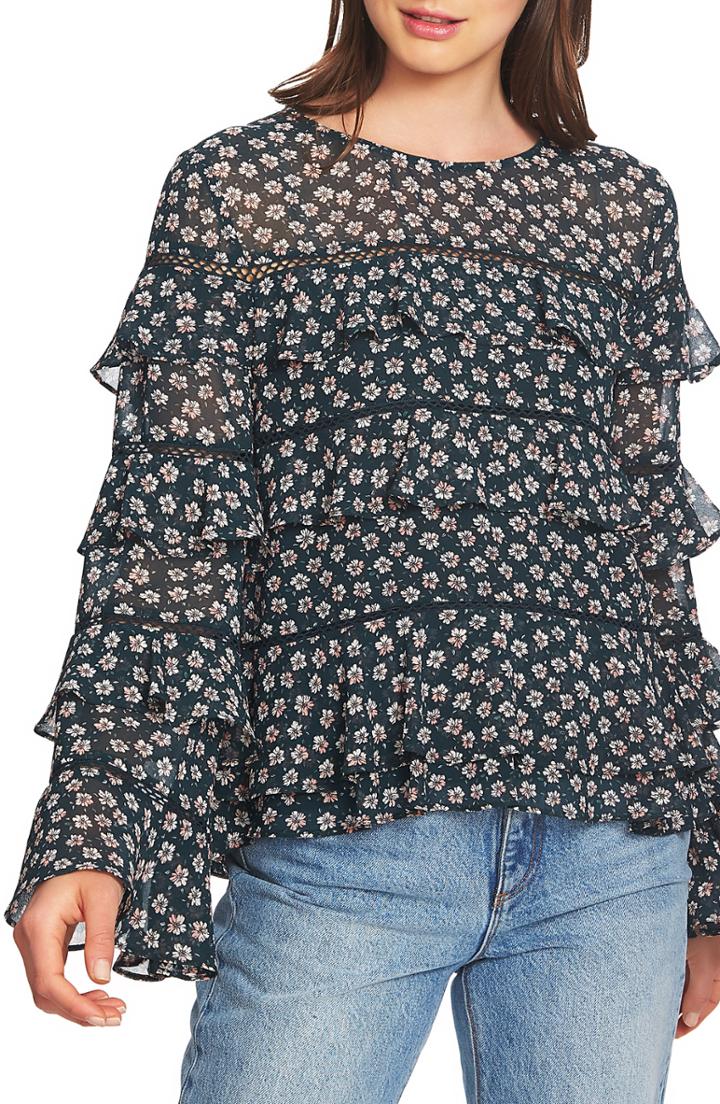 Women's Vince Camuto Ruffled Stretch Mesh Top - Black