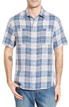 Men's Tommy Bahama Caldera Plaid Standard Fit Linen Sport Shirt - Blue