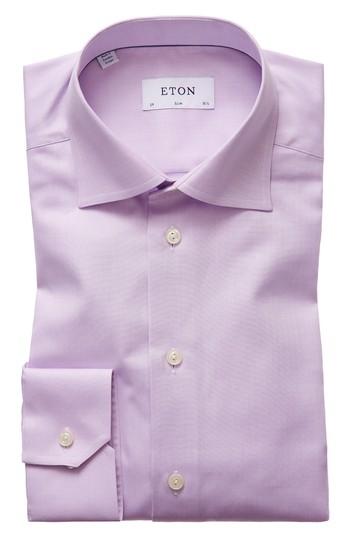 Men's Eton Slim Fit Herringbone Dress Shirt - Blue