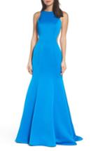 Women's La Femme Side Illusion Satin Mermaid Gown - Blue