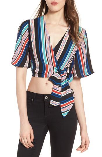 Women's Stripe Wrap Crop Top - Black