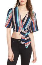 Women's Stripe Wrap Crop Top - Black