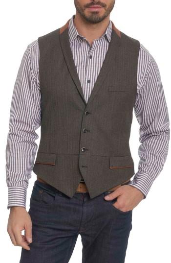 Men's Robert Graham Grenville Herringbone Wool Vest - Brown