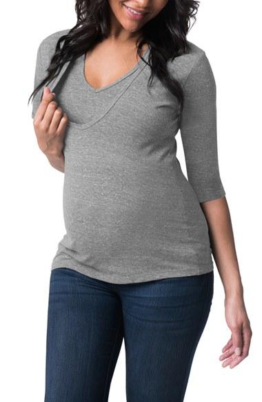 Women's Bun Maternity 'softie' Three-quarter Sleeve Maternity/nursing Tee - Grey