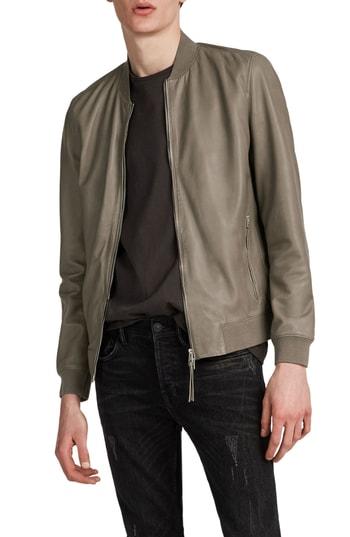 Men's Allsaints Mower Leather Bomber Jacket - Grey