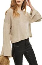 Women's Topshop Metallic Flute Sleeve Crop Sweater Us (fits Like 0) - Metallic
