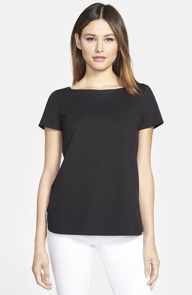 Women's Lafayette 148 New York Short Sleeve Jersey Tee - Black