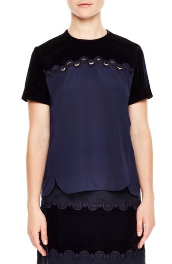 Women's Sandro Velvet Yoke Top - Blue
