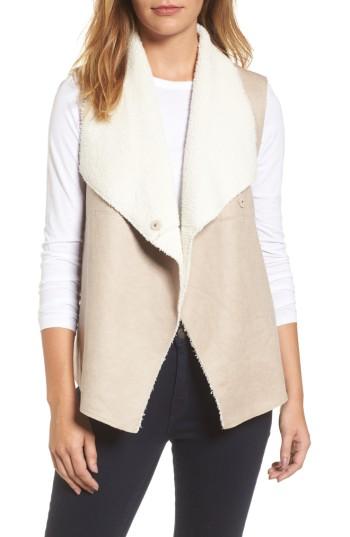 Women's Dylan Faux Shearling Backed Knit Vest - Beige