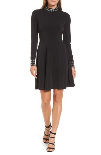 Women's Michael Michael Kors Grommet Mock Neck Knit Dress - Black