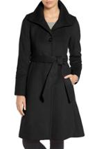 Women's Eliza J Luxe Wool Blend Belted Long A-line Coat - Black