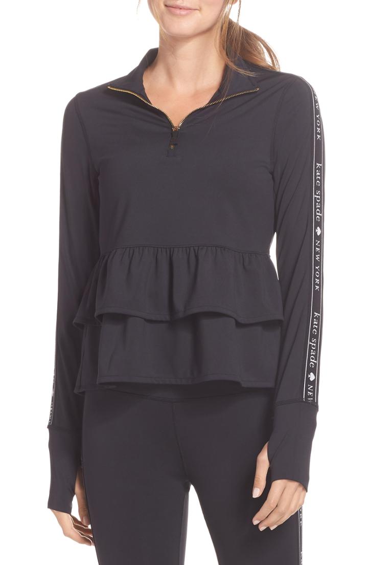 Women's Kate Spade New York Logo Ruffle Half-zip Pullover, Size - Black