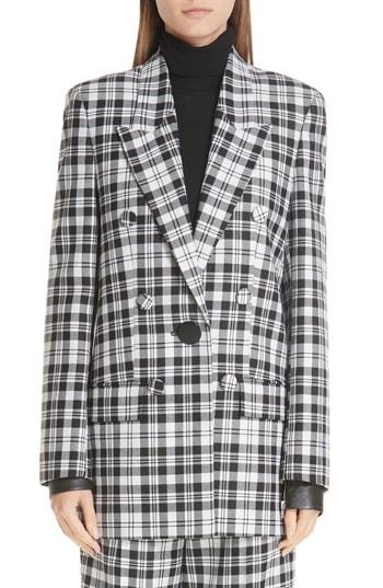 Women's Alexander Wang Leather Cuff Checked Wool Blazer - Black